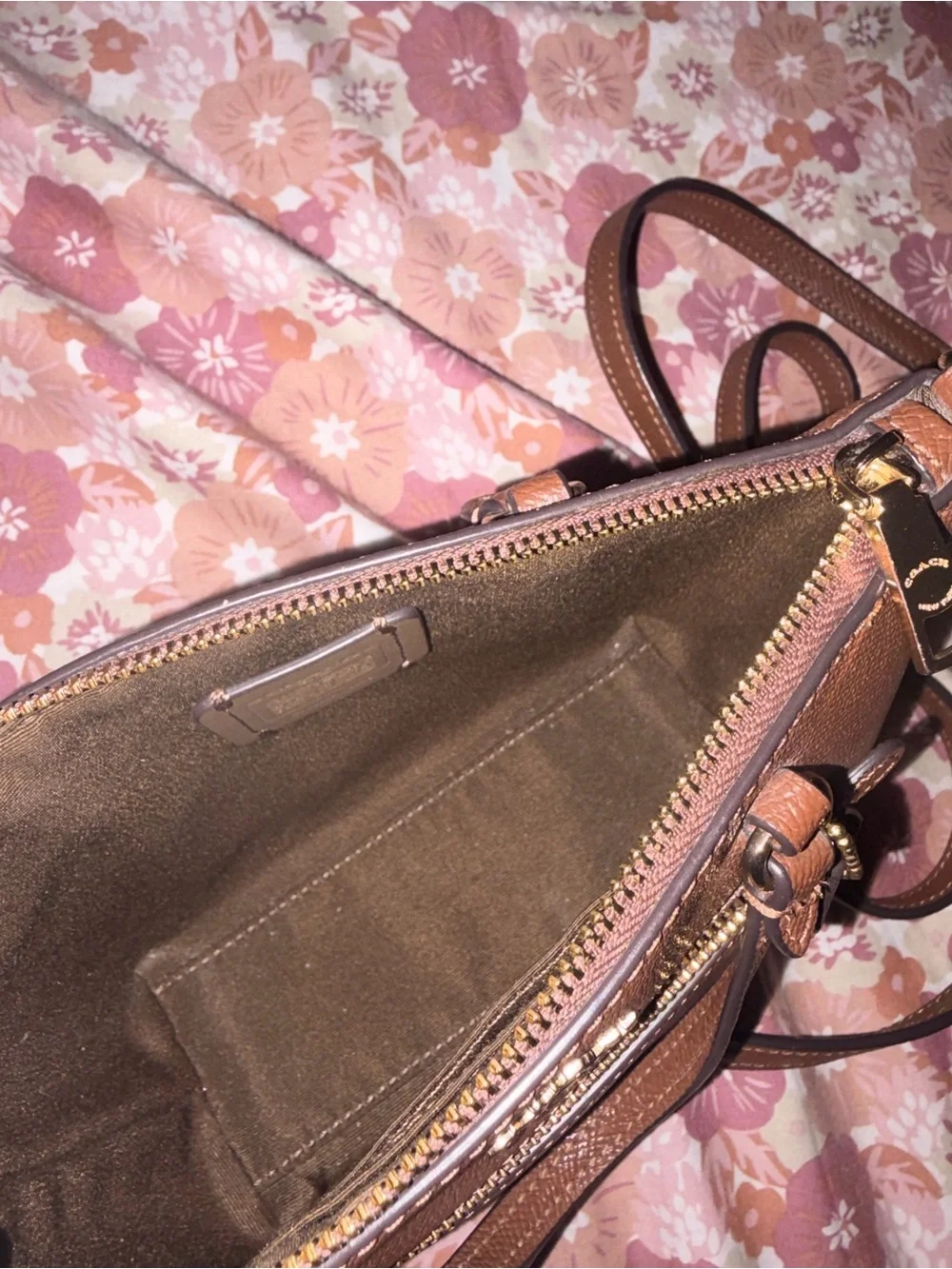 Coach Brown Pebbled Leather Zip Satchel mini  with Gold Hardware